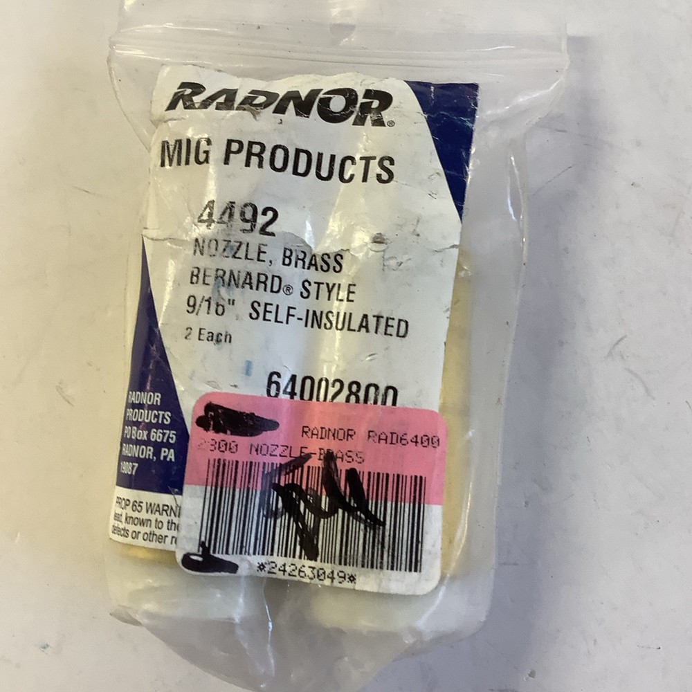 Radnor 4492 Nozzle, Brass  Bernard 9/16" Qty 2
