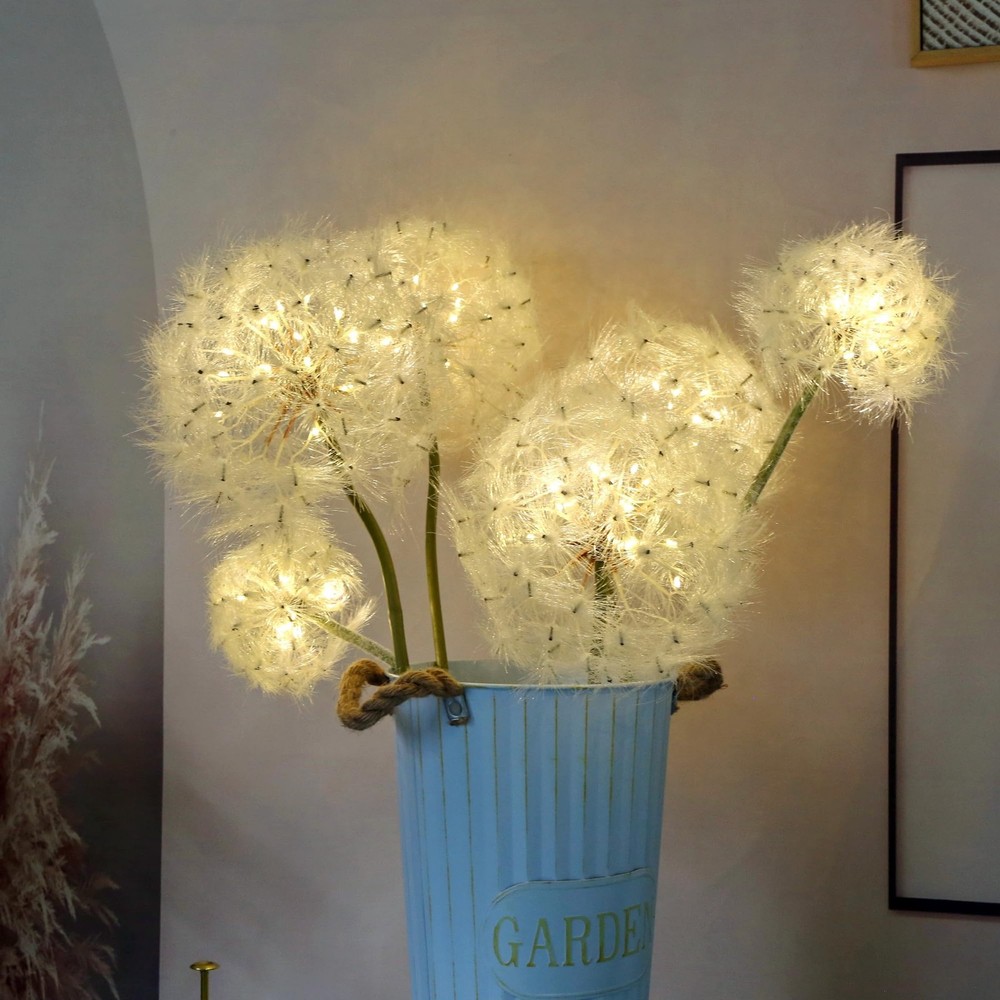 Artificial Dandelion Flower with LED Light, 2 Pack, Warm White Light with 6H ...