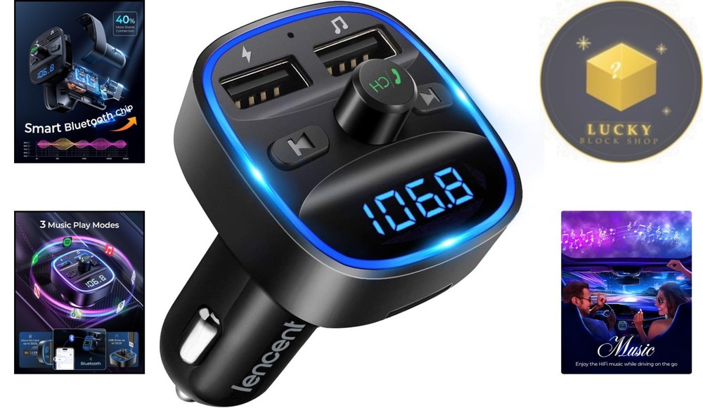 Smart Bluetooth FM Transmitter with Noise Cancellation & Touch Control Interface