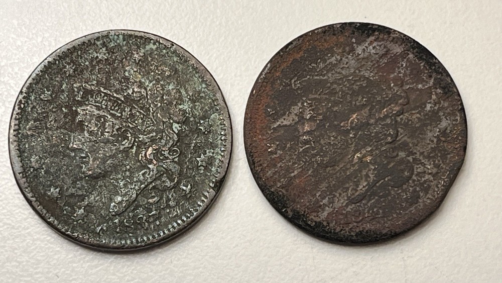 1837 & 1841 High Grade Corroded Large Cents