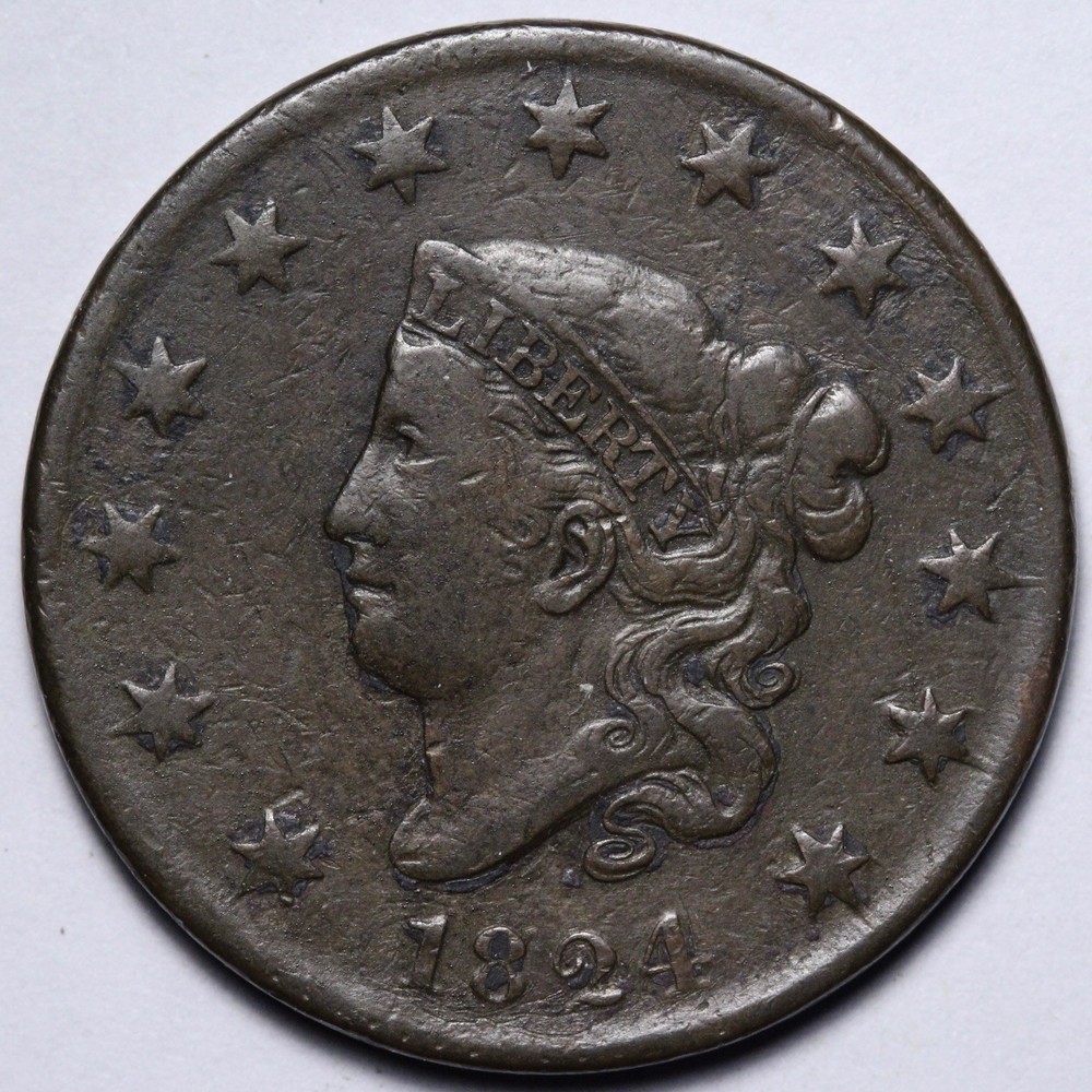 1824 Coronet Head Large Cent VF+ E143 GKMT