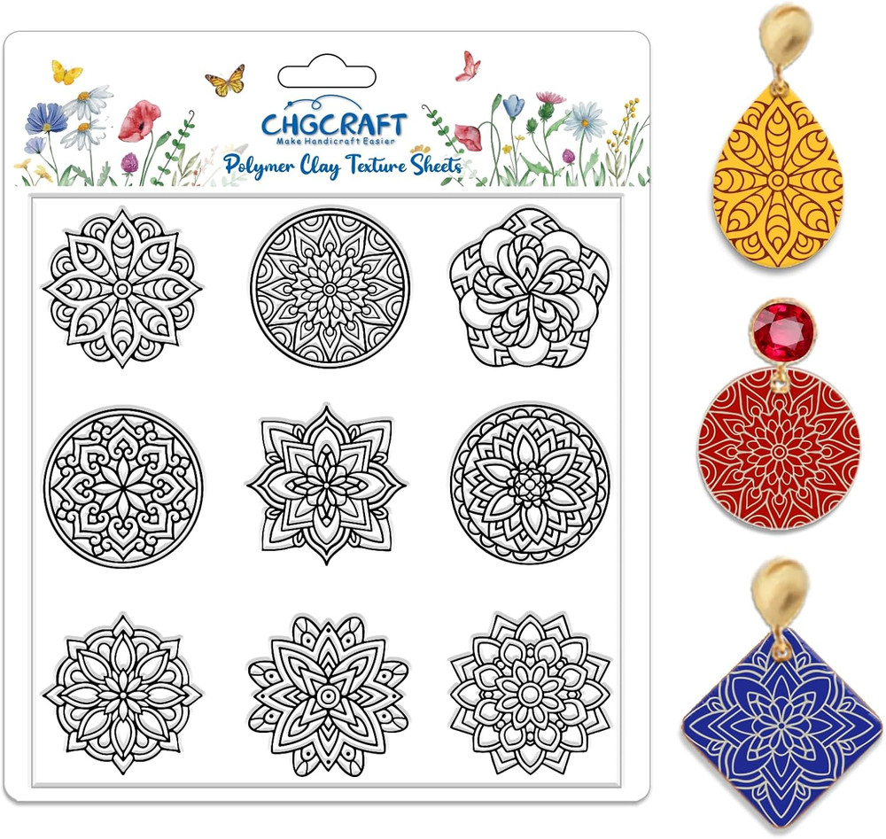 Bohemian round Pattern Polymer Clay Texture Sheets Mandala Pattern Silicone Text