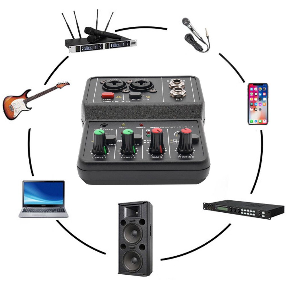 Mini 2-channel Audio Mixer Console USB 2-Channel DJ Controller Sound Mixer