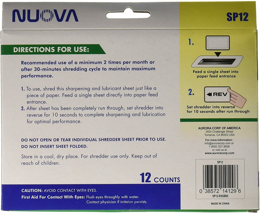 Nuova SP12 Shredder Sharpening & Lubricant Sheets, 12 Count