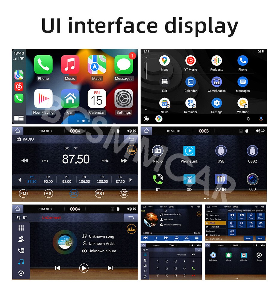 Car MP5 Player Bluetooth Mirror Link For Carplay Android Auto W/7 Color Lights