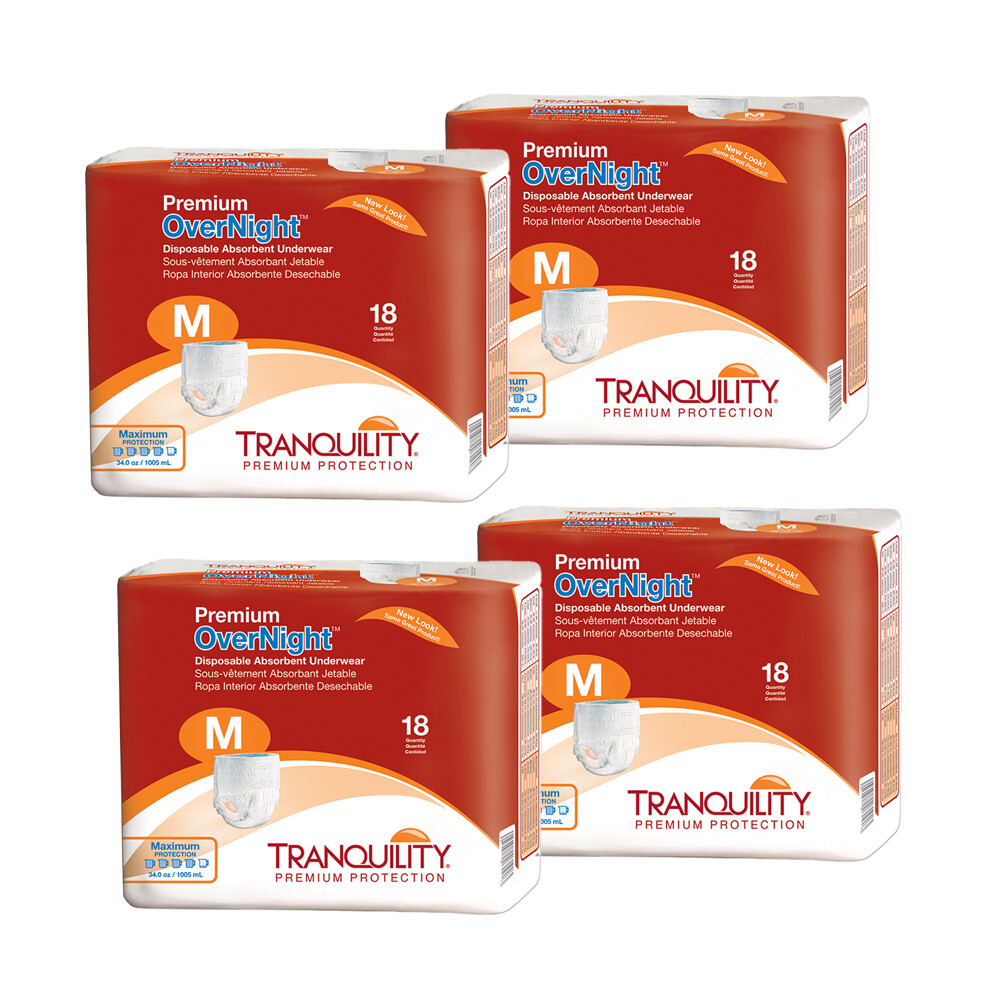 Tranquility Premium OverNight Underwear, Pull On Medium, 34'' - 48'', Case of 72