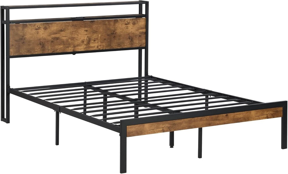 Full Size Metal Platform Bed Frame with Storage Headboard/USB Charging Station
