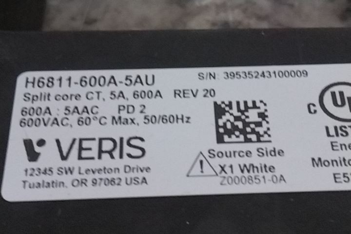 Veris PDS-CTSC-062 600 A Maximum Primary Current Split Core Current Transformer