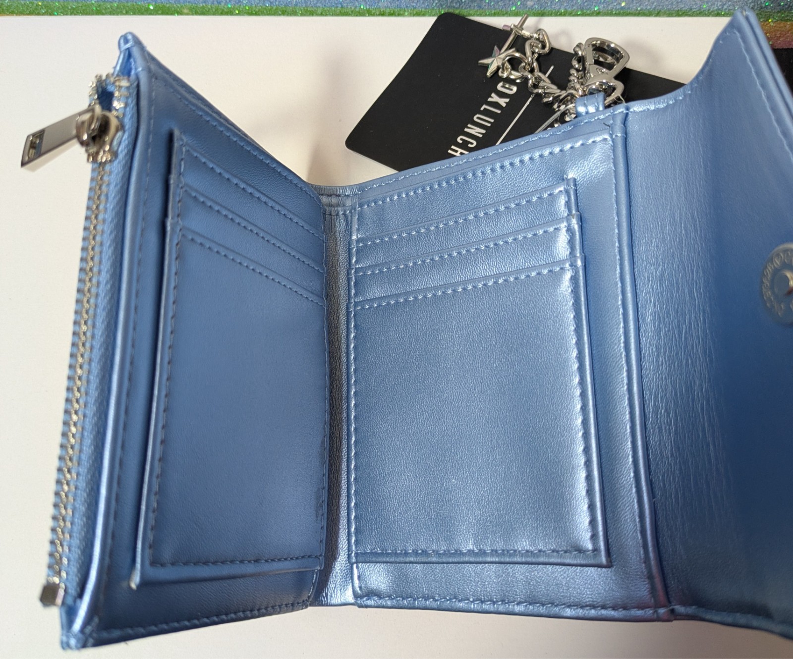 Disney Tinker Bell Starry Rhinestone Wallet iridescent blue Box Lunch Exclusive