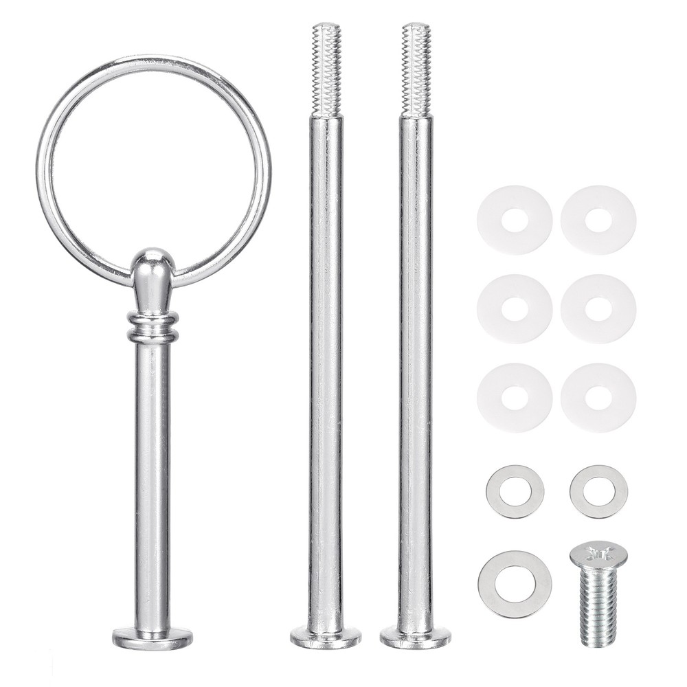 2 Sets Cake Tray Stand Handle Plate Hardware Fitting, 3-Tiers Round Silver