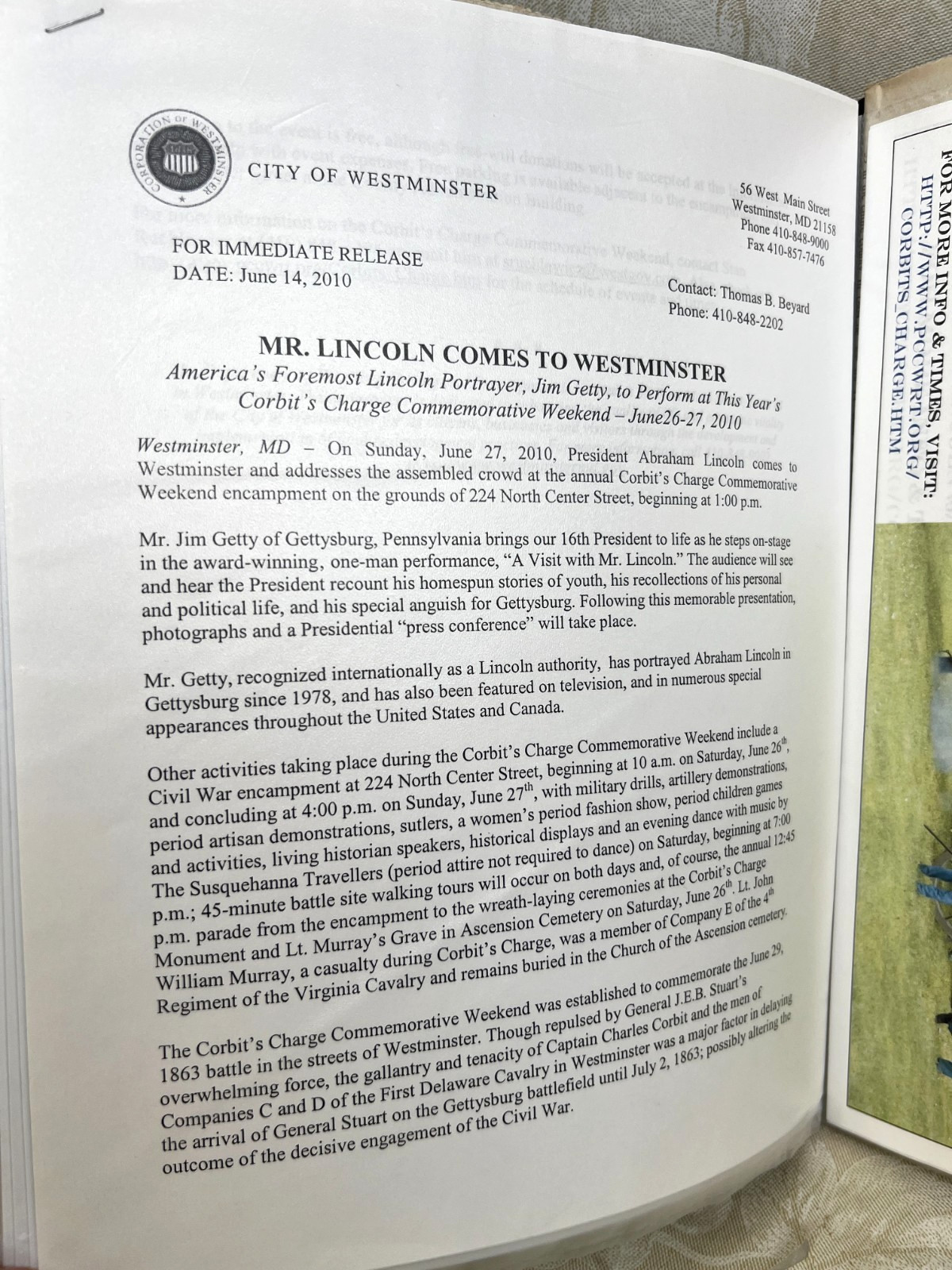 Civil War Binder, Battle of Westminster June 29th 1863, 2010-11 Reenactments