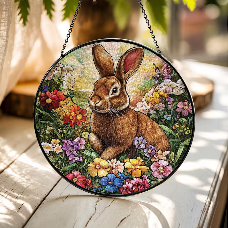 Easter Bunny Suncatcher Glass Window Decor Spring