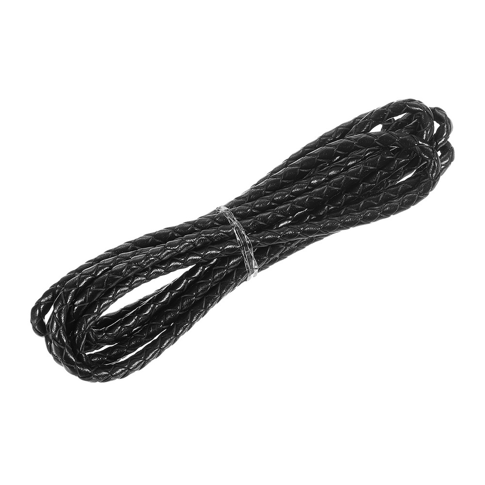 Faux Leather Braided Cord Leather String, 4mm x 2m, Black