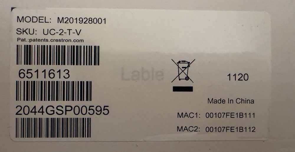 Crestron UC-2-T-V, Flex Tabletop MTR Conferencing Device, all Accessories Incld