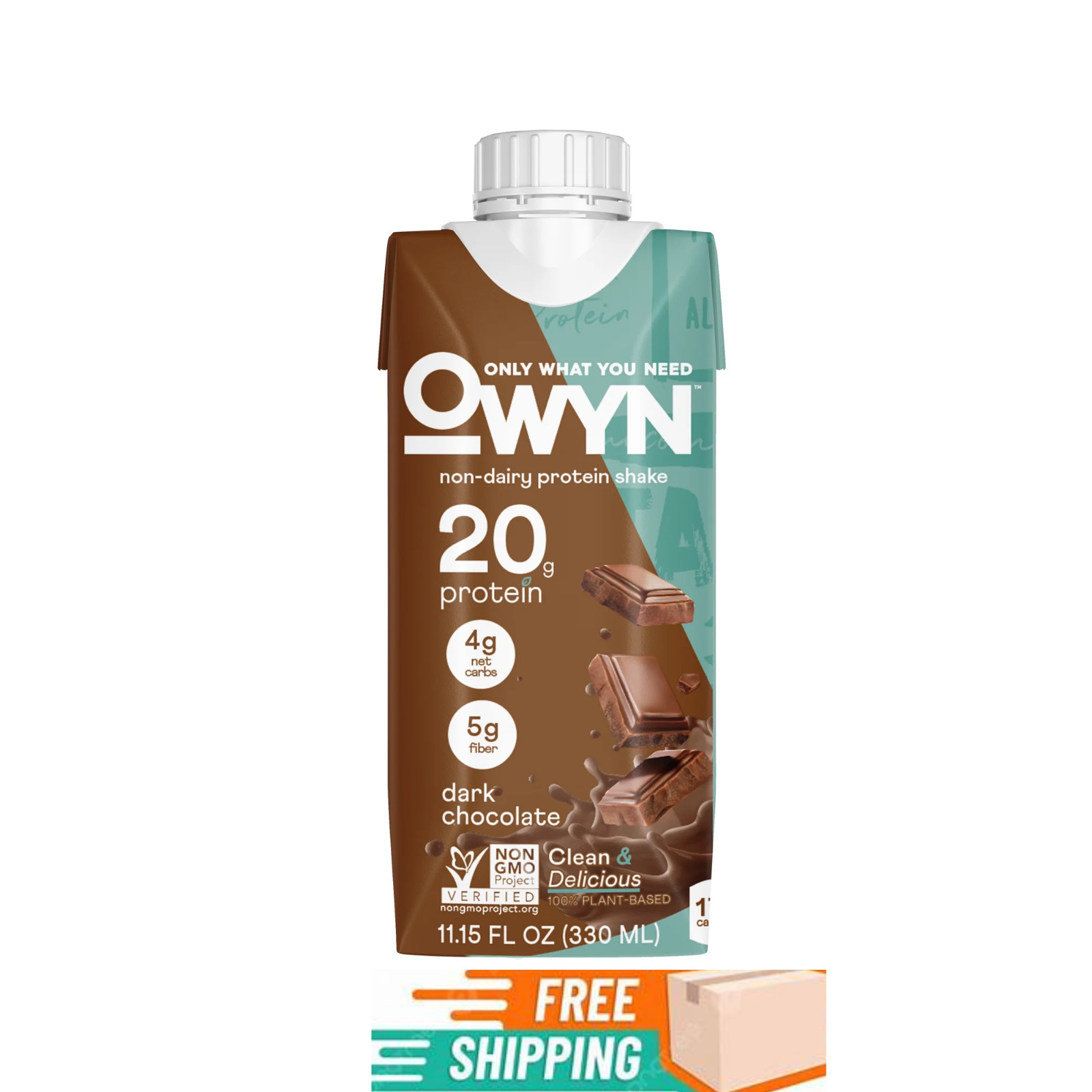 OWYN Plant-Based 20g Protein Shake, Dark Chocolate, 11.15 fl oz, 4 Count