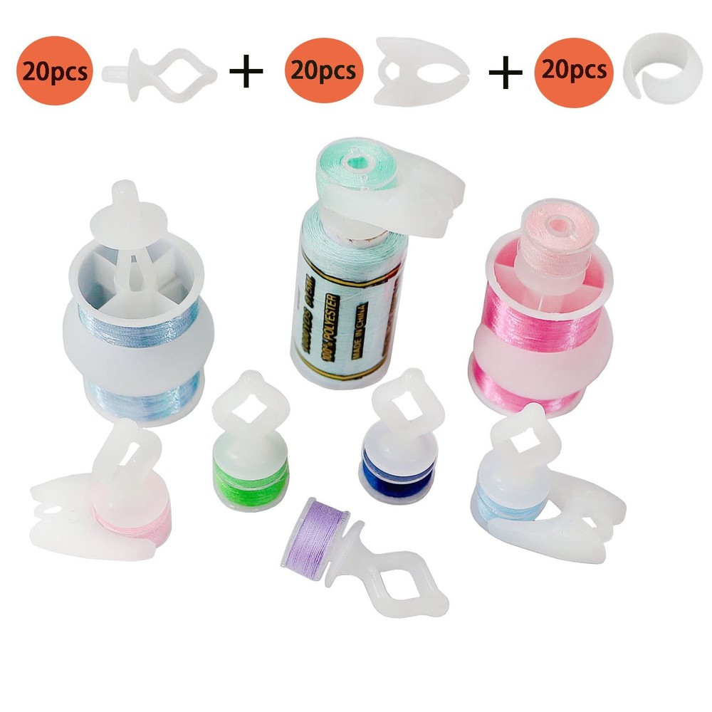 60 PCS Semi Clear Silicone Thread Spool Savers Huggers Bobbin Clips Holders