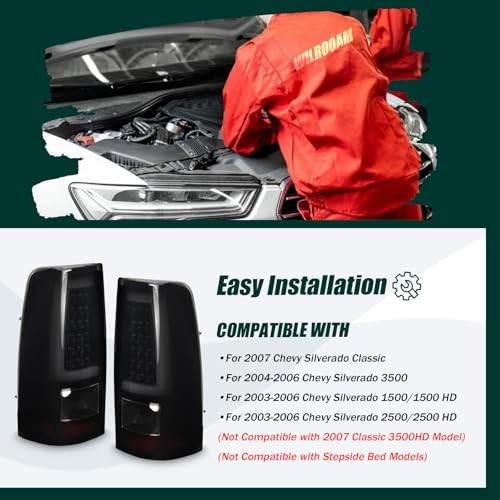 Tail Light Pair Assembly Compatible with 2003 2004 2005 2006 Chevy Smoke Black