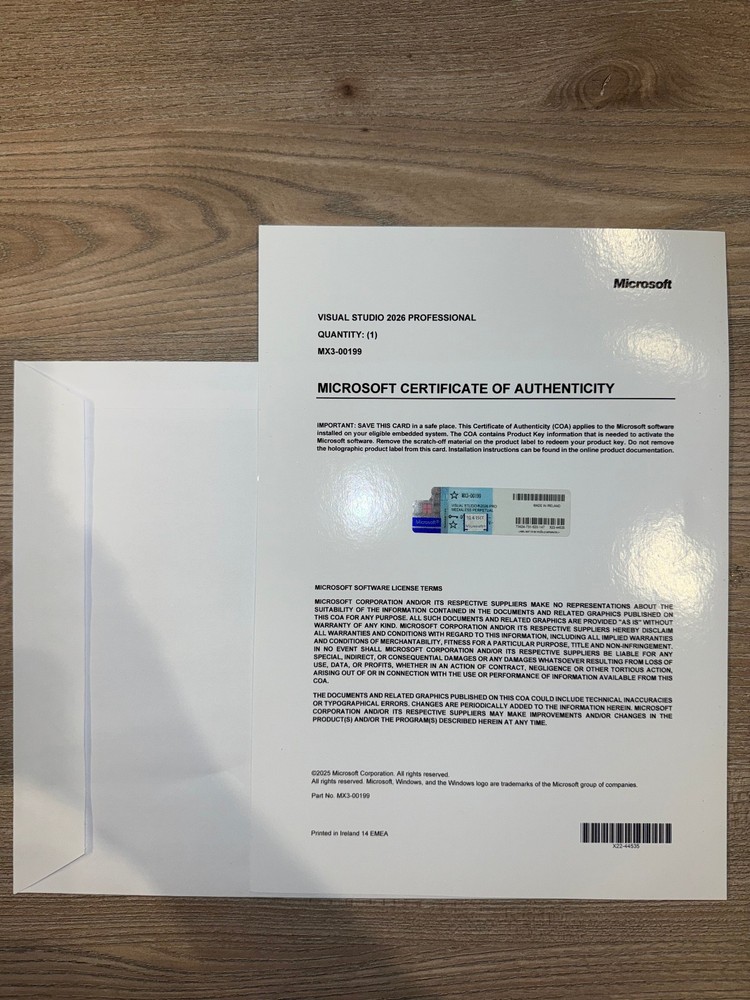 Visual Studio 2026 Professional Perpetual Authentic License CoA MX3-00199