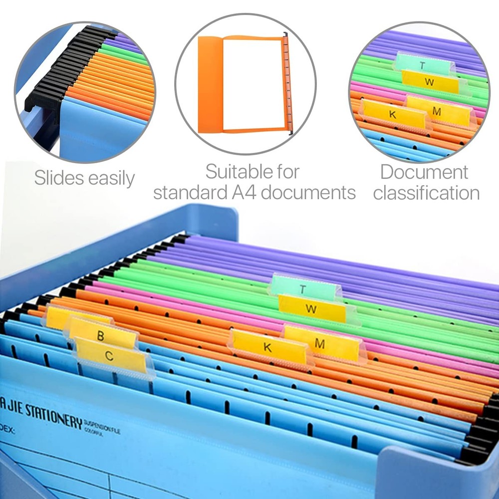 12 Pcs Orange A4 Hanging File Folders, Waterproof, Adjustable Tabs, Inserts