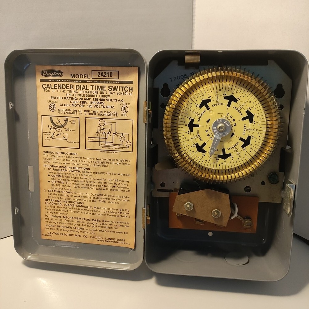 Dayton 24-Hour Time Switch Model 2A210 Single Pole Double Throw 20 AMP. 125-480