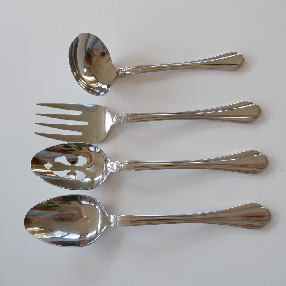 Pfaltzgraff Artesia Stainless Serving Set 4 Pieces Spoons Fork Ladle Flatware