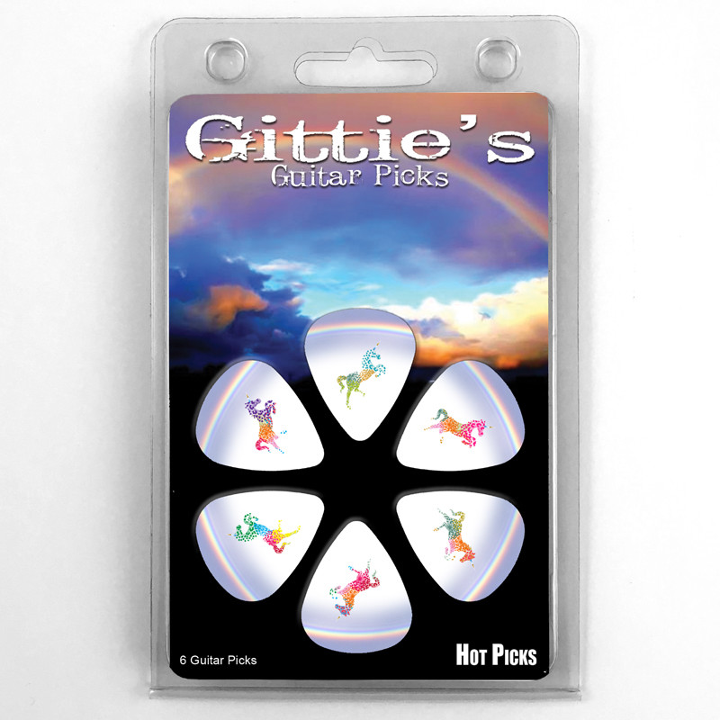 Hot Picks "GITTIES UNICORNS" Guitar Pick Pack, 6 Picks Medium, Clamshell Pics