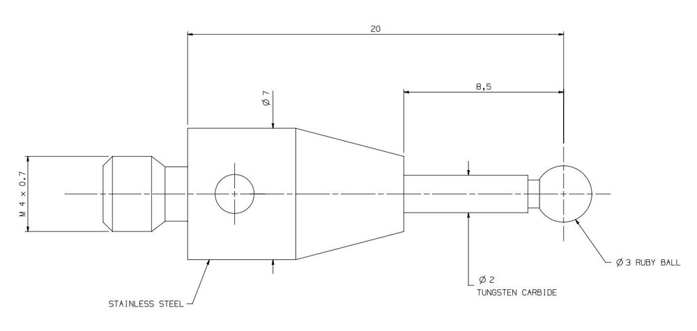 A-5003-4793 CMM Touch Probe Stylus M4 Thread 3mm Ruby Ball Tips 20mm Length