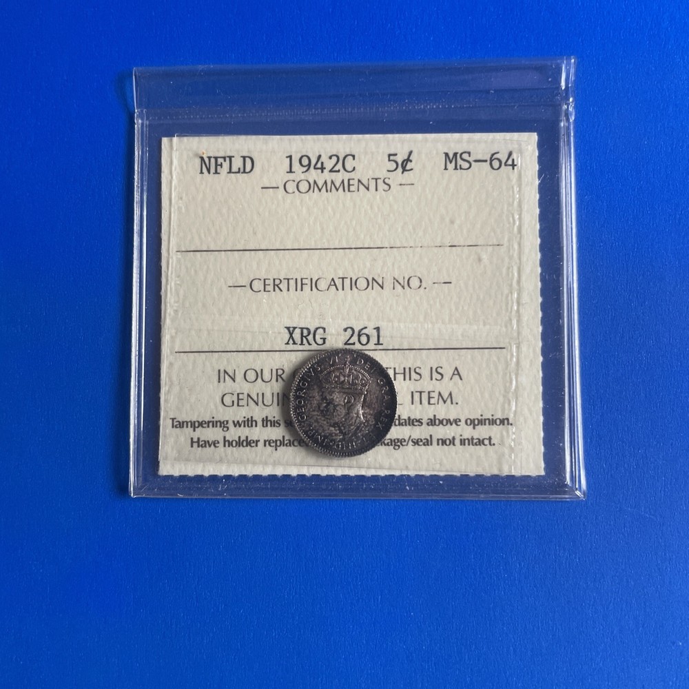 1942C NEWFOUNDLAND 5 CENT MS-64 PRE-CONFEDERATION COINAGE