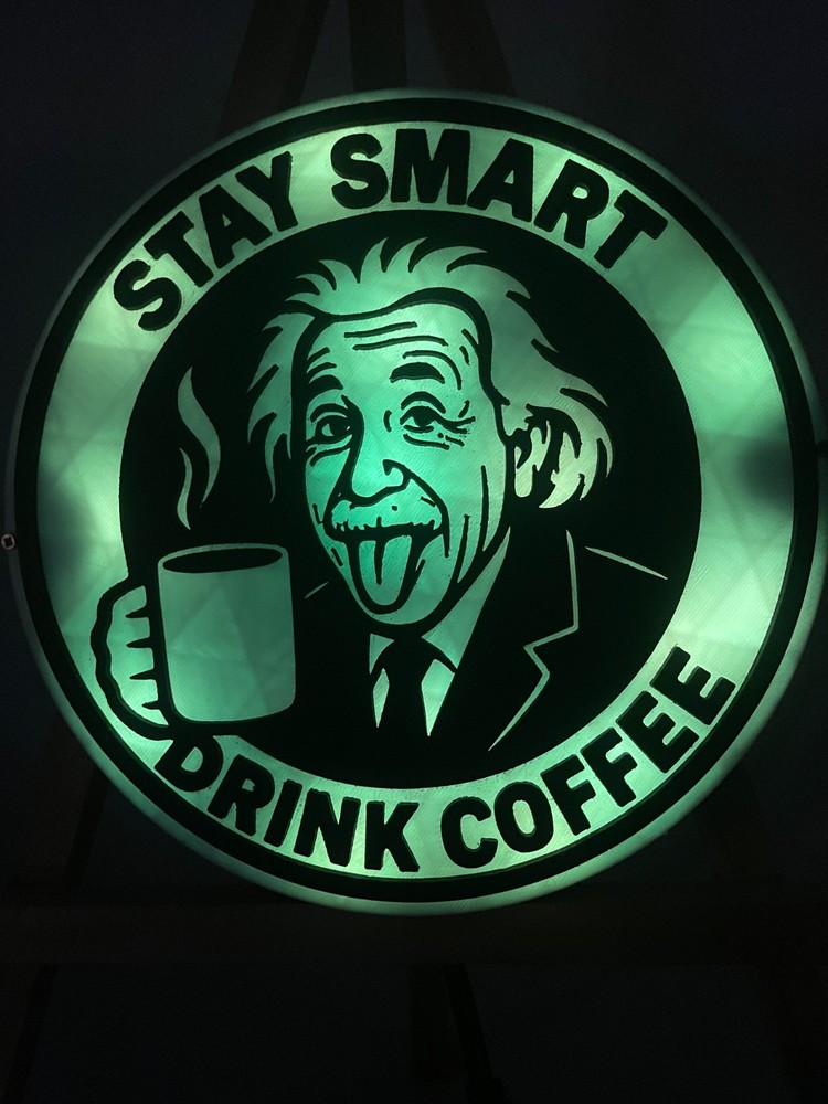 Albert Einstein STAY SMART 3D Printed wall Lamp with remote coffee lover edition
