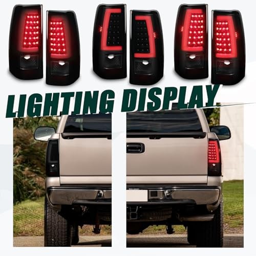Tail Light Pair Assembly Compatible with 2003 2004 2005 2006 Chevy Smoke Black