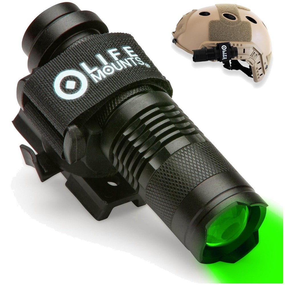 Tactical Helmet Flashlight Mount, Green LED