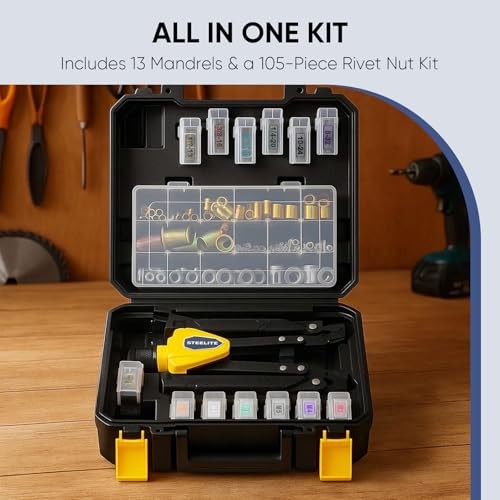 Foldable Rivet Nut Tool Kit, 15-Inch Rivnut Tool with 13 Metric and SAE