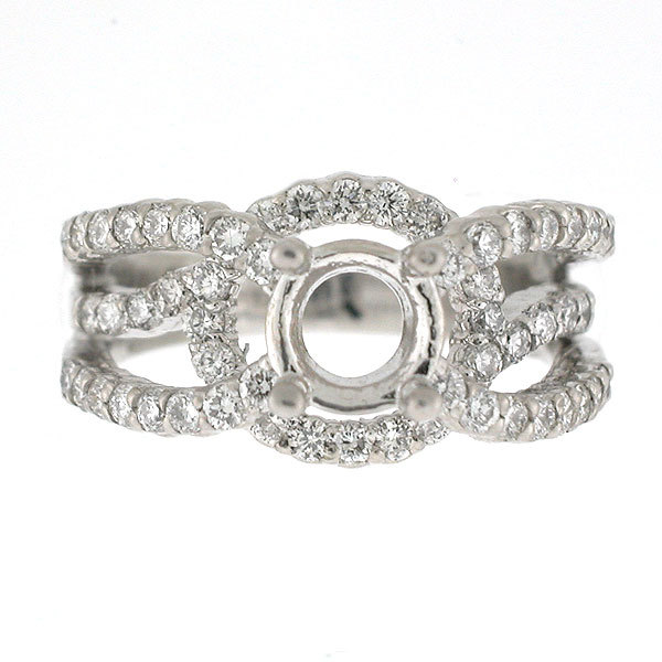 14K Split Shank Diamond Semi Mount Engagement Ring Setting 1.21 Cts TW