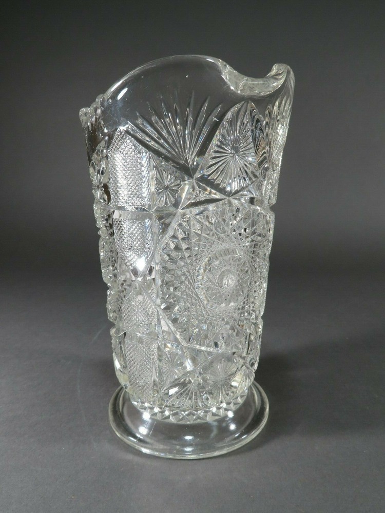 Heavy Pressed Glass Crystal Handled Pitcher