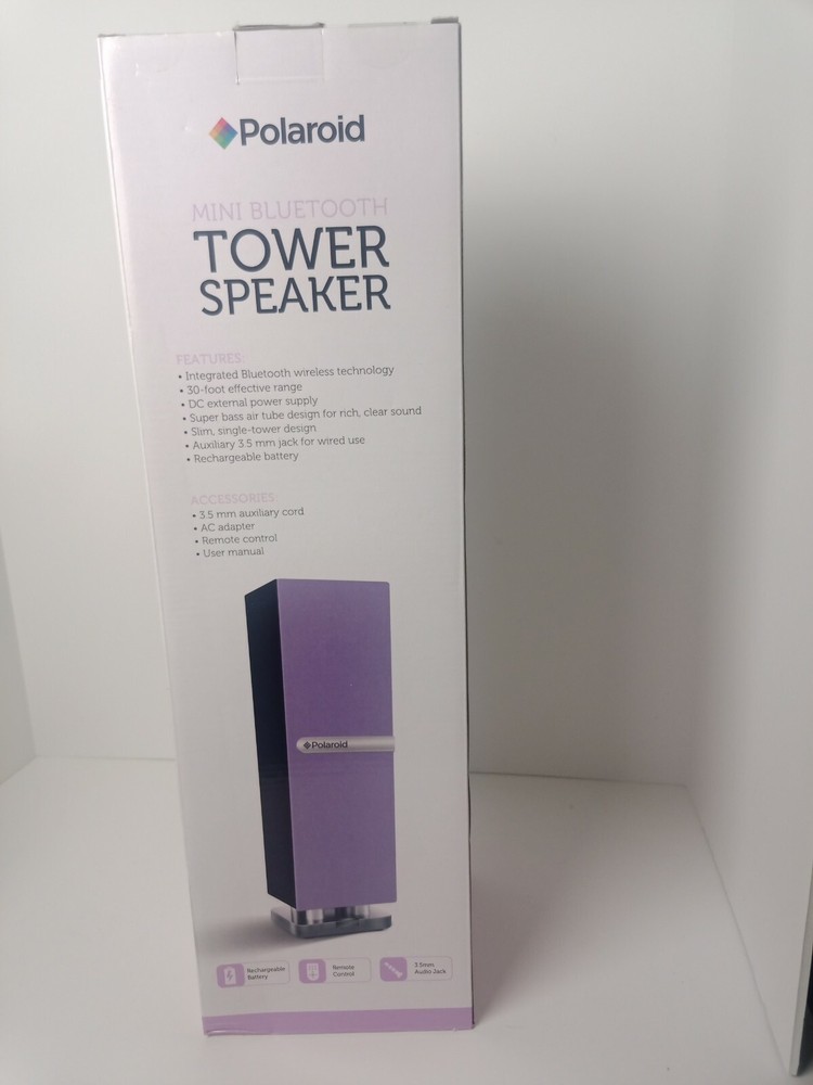 Polaroid Mini Bluetooth Tower Speaker Remote Rechargeable PURPLE Rare NEW