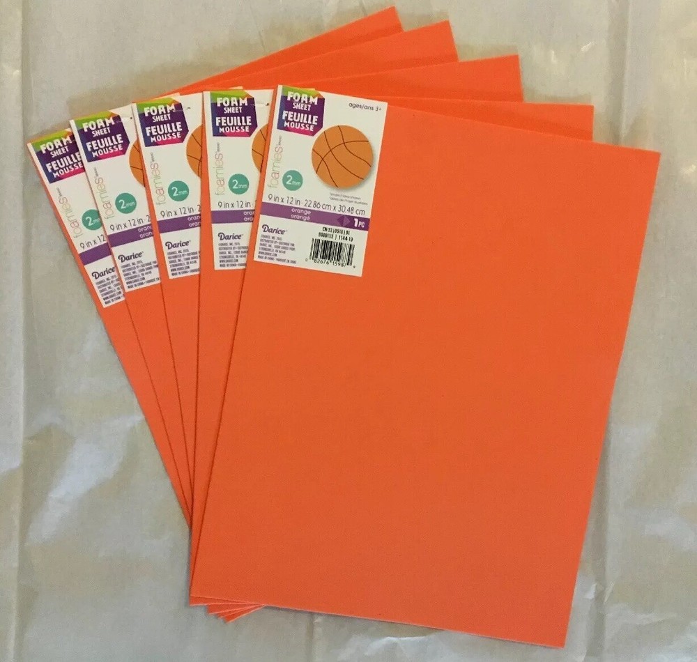 Darice Foamies Orange, 5 Count, 9” x 12”, 2mm