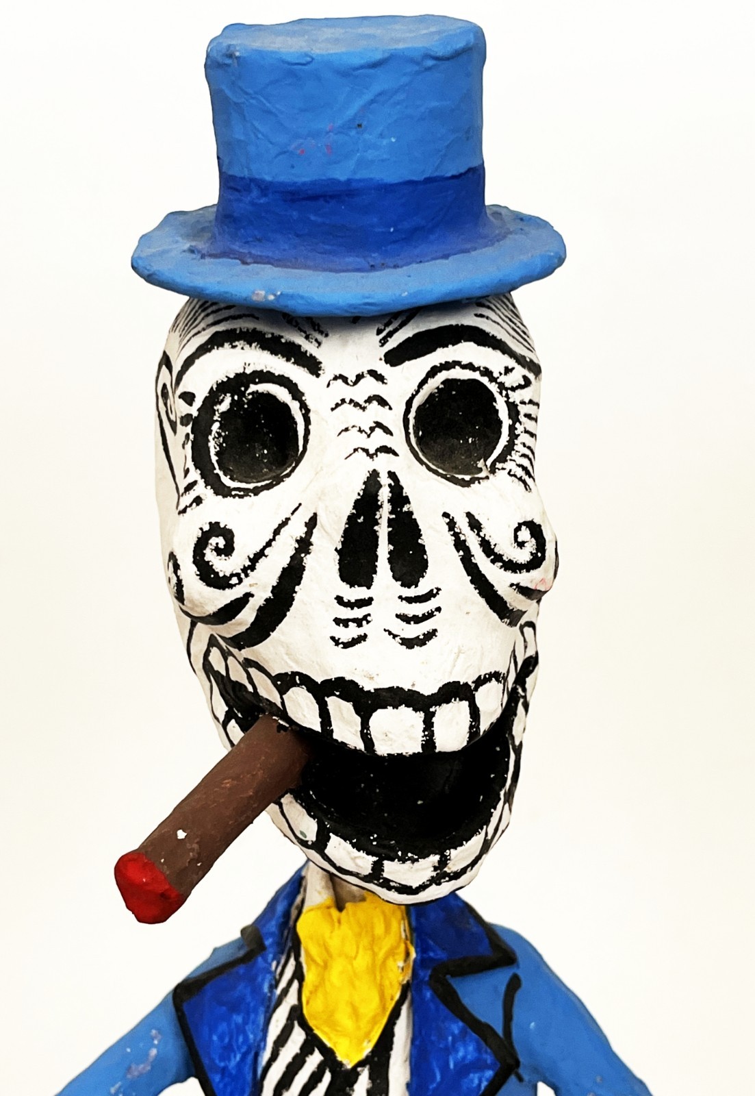 2 1970s SIGNED LINARES MEXICAN CARTONERIA PAPER MACHE SKELETON CATRINA SCULPTURE