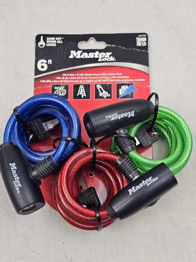 NEW 6FT MASTER BIKE LOCK 3 PACK SAME KEY SET 8127TRI