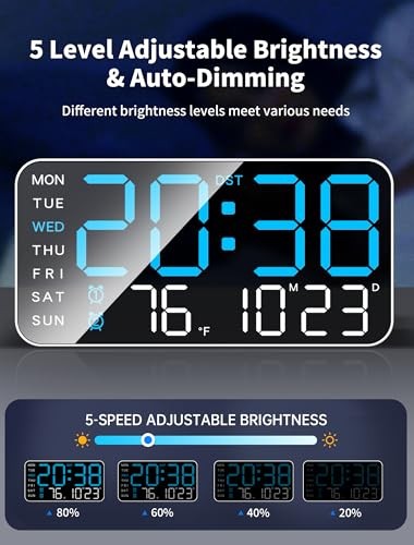 8.4''Large Digital Wall Clock, Led Alarm Clock with Big Digits, Date, Blue