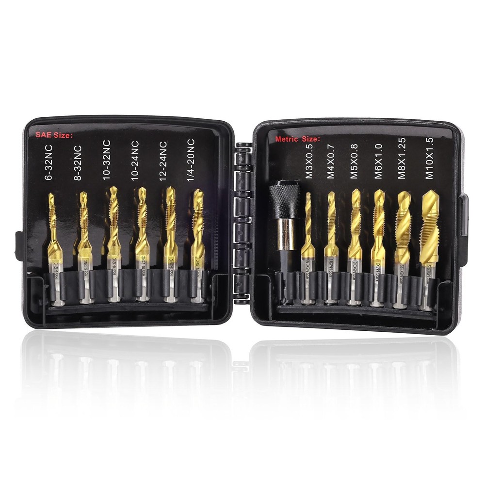 Valkynos 13pc Drill Tap Set Quick-Change Adapter SAE & Metric 3-in-1 Tool Kit