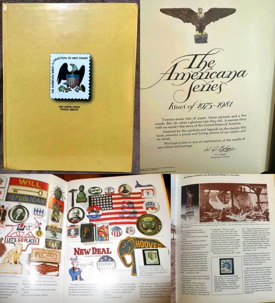 1981 USPS Americana issues 50 pg hardbound illustrated with MINT STAMPS to $5