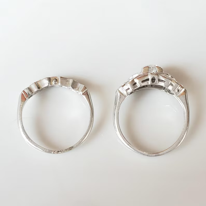 Art Deco Style Lab Created Diamond 14K White Gold FN Engagement Bridal Ring Set