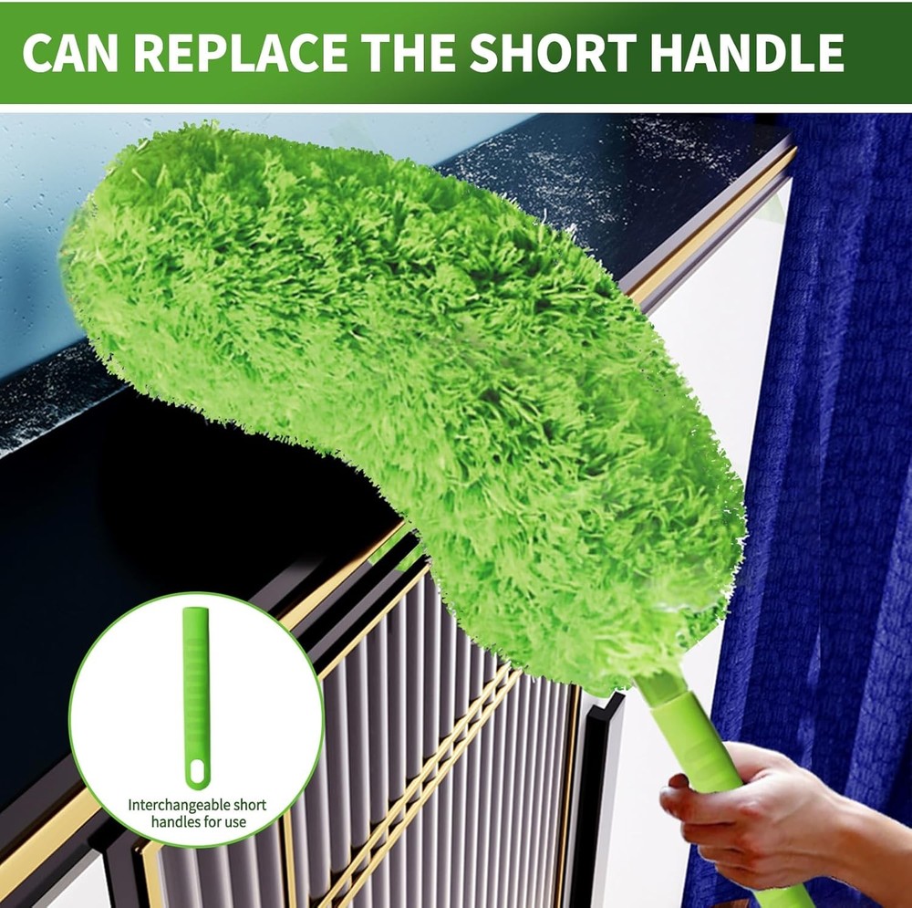 Cobweb Duster with Extension Pole, Washable Cleaning Duster Set with 2 Duster He
