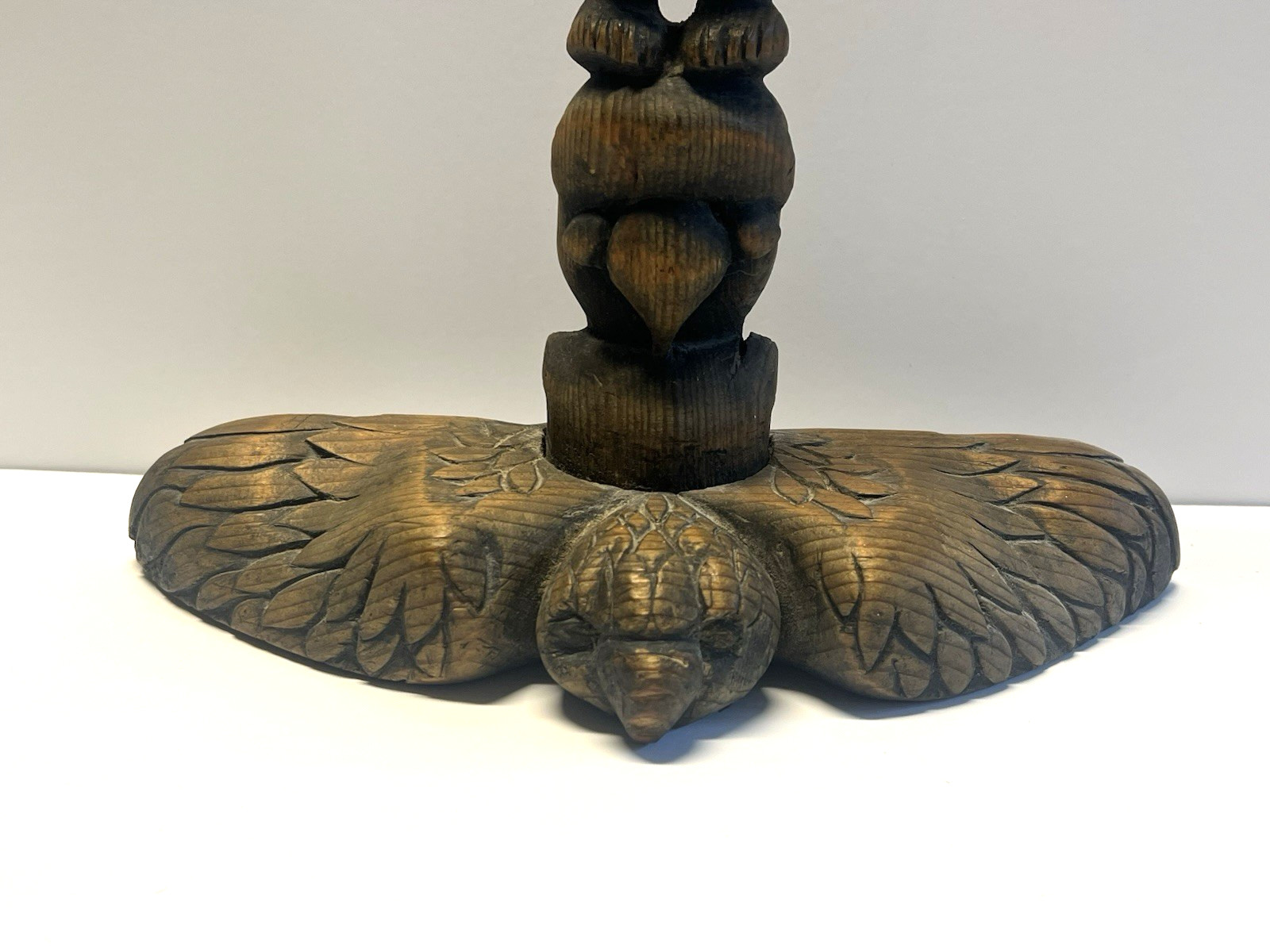 Antique Native American Indian Hand Carved Wooden Eagle Totem Pole; Large 24"