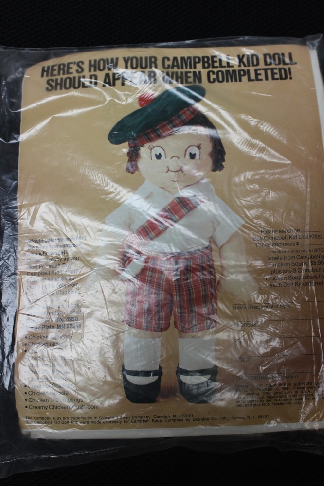 Campbell Soup kid Boy doll pattern craft kit 1980 sealed package