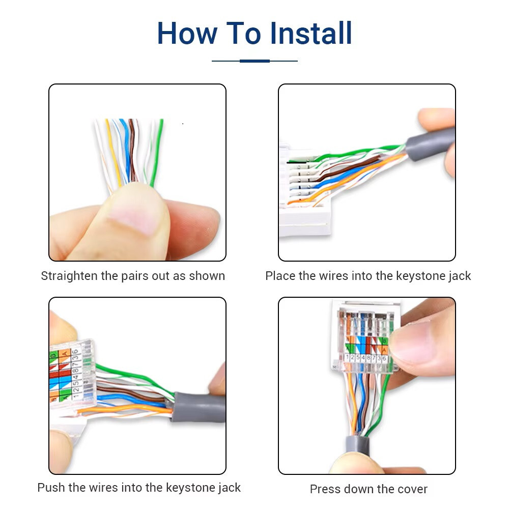 10x Cat6 RJ45 Network LAN Ethernet Keystone Jack Tool Less Snap In Insert White