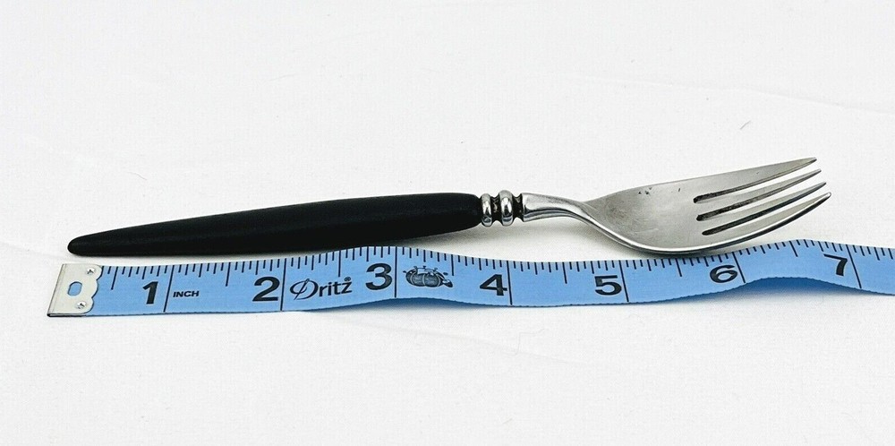 VTG Mid Century Guildcraft Forged Stainless Black Handle Pattern SS Flatware Set
