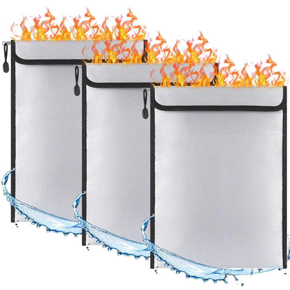 Relaxweex 3 Pack Fireproof Waterproof Document Bag (2000℉) Fire Proof Money B...