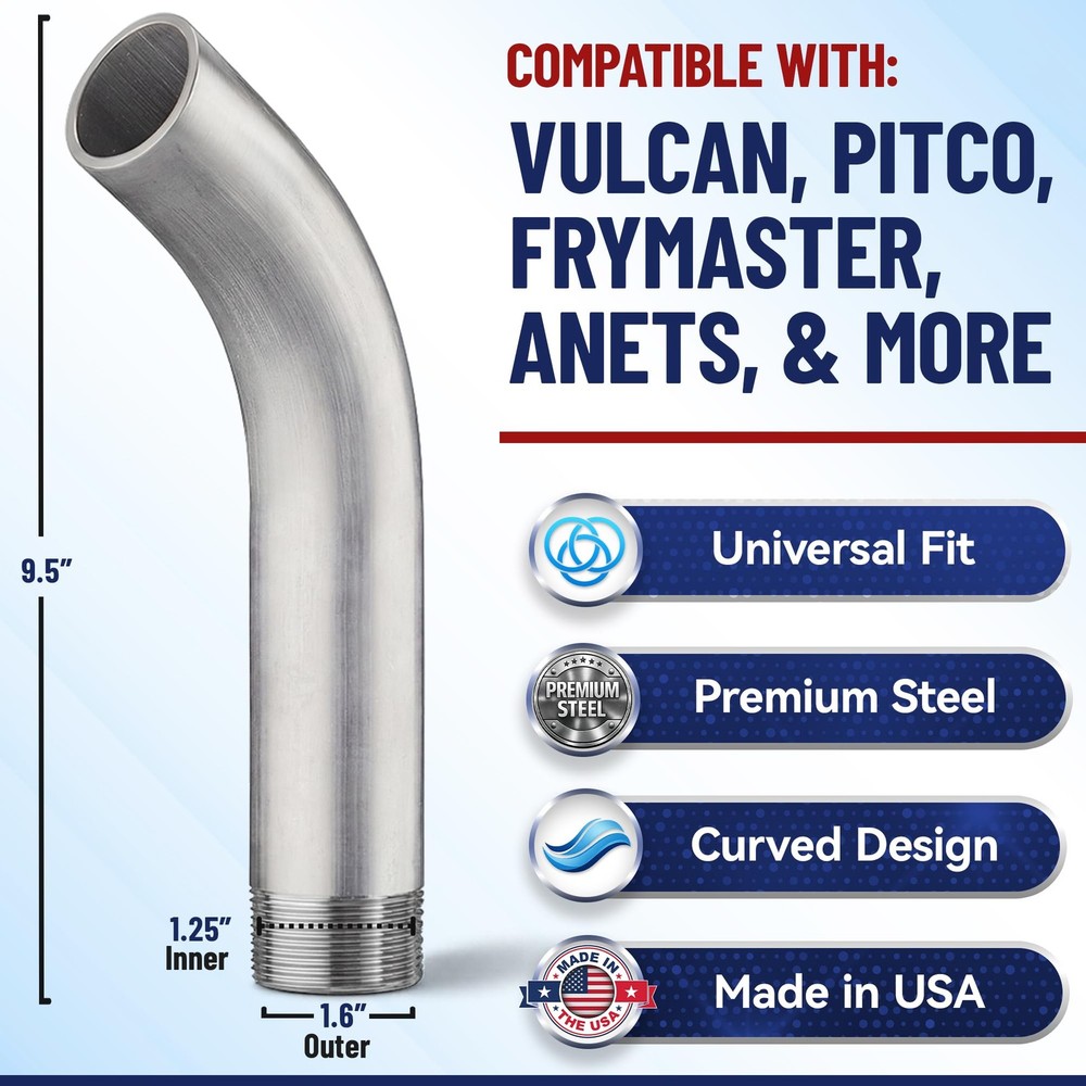 Deep Fryer Drain Pipe - Inner Diameter 1.25" (1.6" Outer) x 1 Pack, Silver