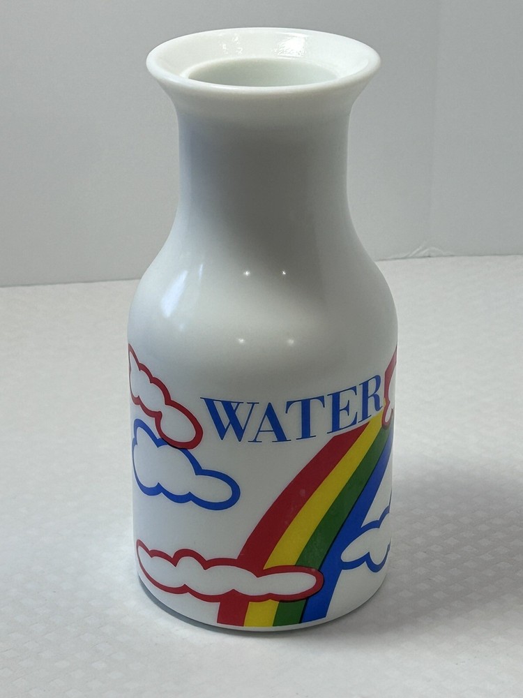Vintage Rainbow, Red  and Blue Clouds 1 quart White Decor Water Pitcher